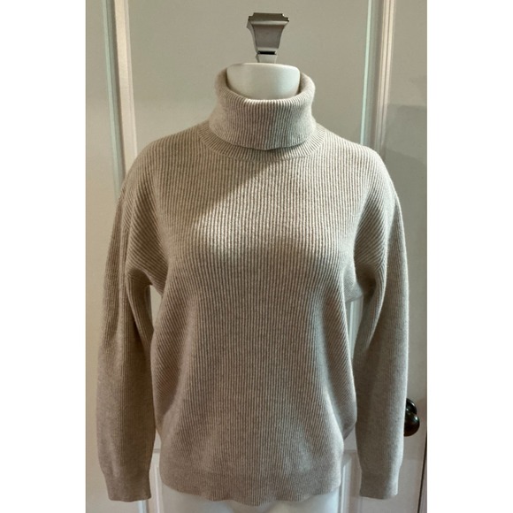 Brunello Cucinelli 100% Cashmere Turtleneck Sweater Size S Oatmeal Beige Italy - Picture 1 of 14